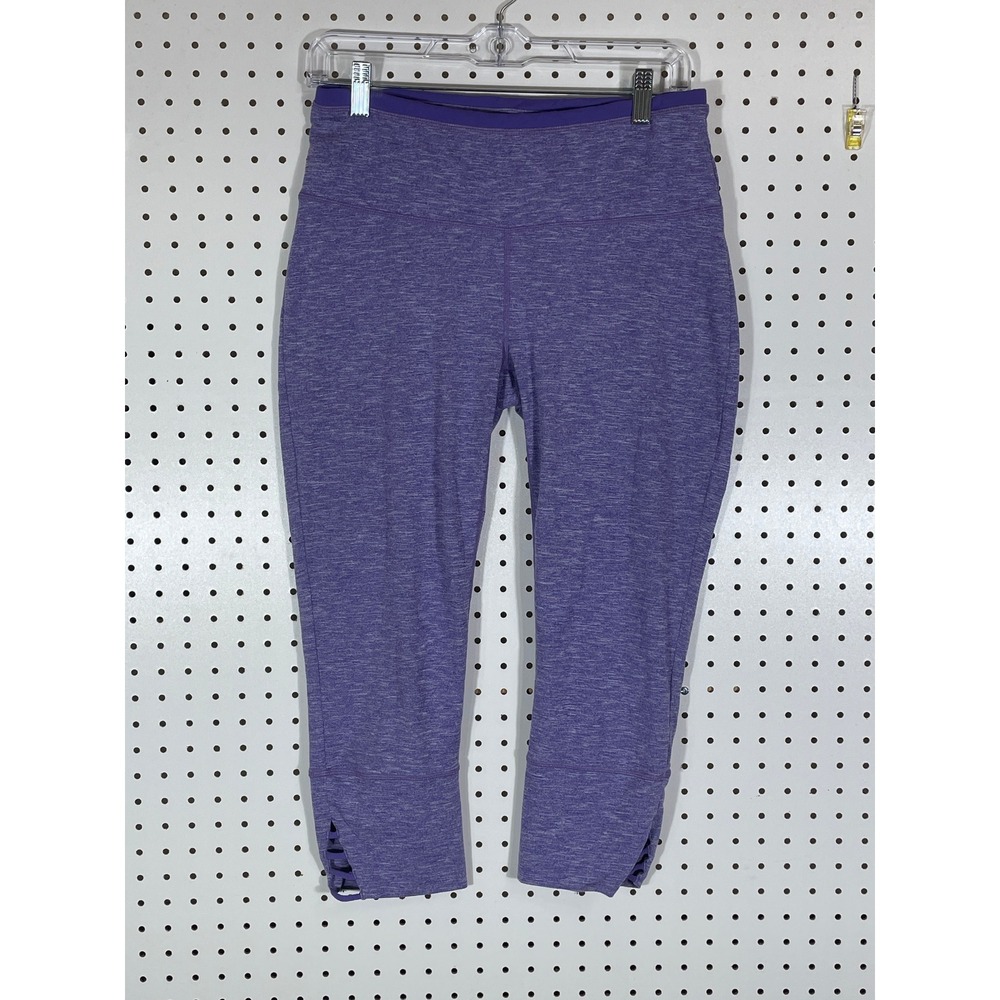 Prana Purple Space Dye Cropped Yoga Leggings Strappy Hem Women Large